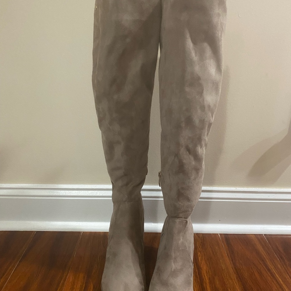 Gray Over-the-Knee Faux Suede Boots